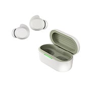 LG xboom Buds Lite by will.i.am | Audífonos Bluetooth | xboom Signature Sound con driver de grafeno | Color Blanco, cradle side view with earbuds apart, BUDSLITE Blancos, thumbnail 1