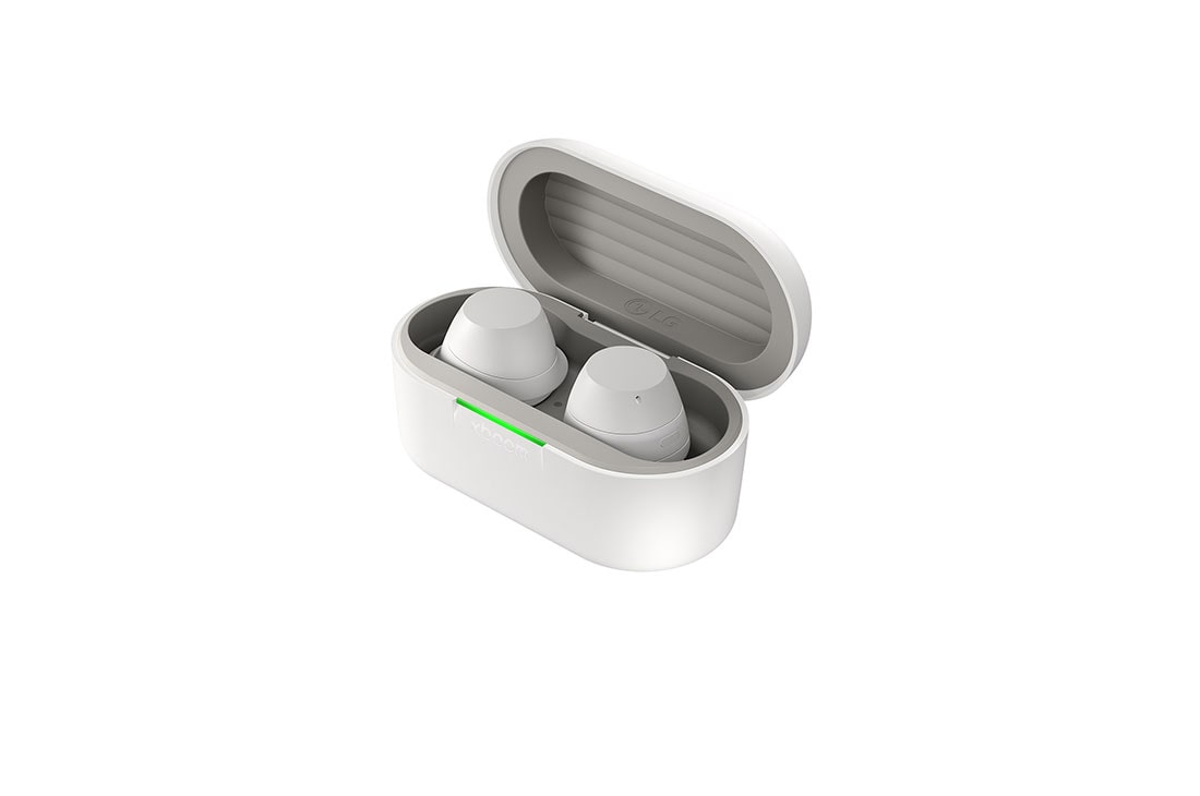 LG  LG xboom Buds by will.i.am | Audífonos Bluetooth | xboom Signature Sound con driver de grafeno | Color Blanco, cradle rear view with earbuds inside, BUDS.AMEXLWH, thumbnail 2