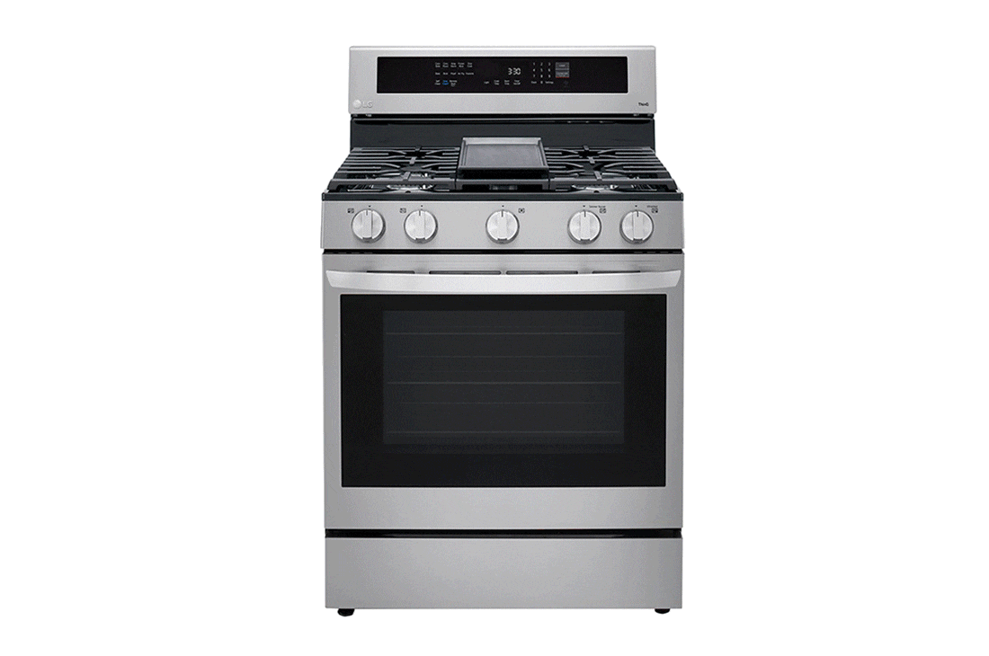 LG Estufa a Gas 5.8 pies cúbicos InstaView™ con Wi-Fi inteligente habilitado para Convección Real con Freidora de Aire, LRGL5825F, LRGL5825F