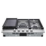 LG Estufa de gas inteligente de 30” con quemador doble UltraHeat™ de 22K BTU y perillas LED, Perspectiva superior de la Plancha de asar, CBGJ3027S, thumbnail 3