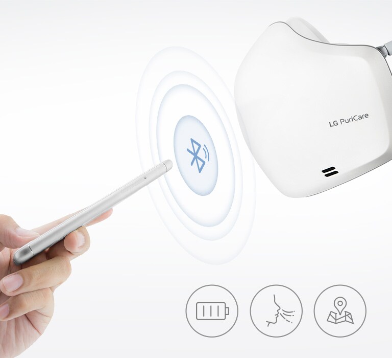 La imagen indica que es posible hacer un seguimiento de la experiencia de respiración para actualizar el estado de salud y controlar el estado de la batería a través de la función de Bluetooth.
