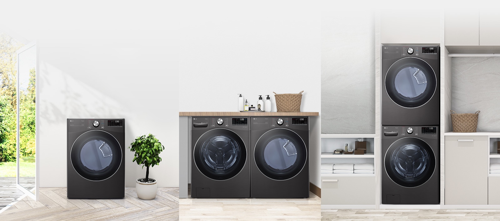 La secadora y la lavadora se pueden emparejar una al lado de la otra o apilarse. Solo Dryer se puede usar como un solo tipo.