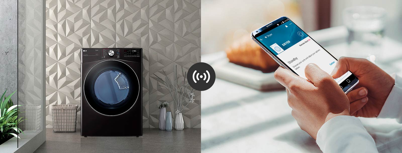 La secadora se puede controlar mediante la aplicación ThinQ™ en el teléfono inteligente a través de la conectividad Wi-Fi.