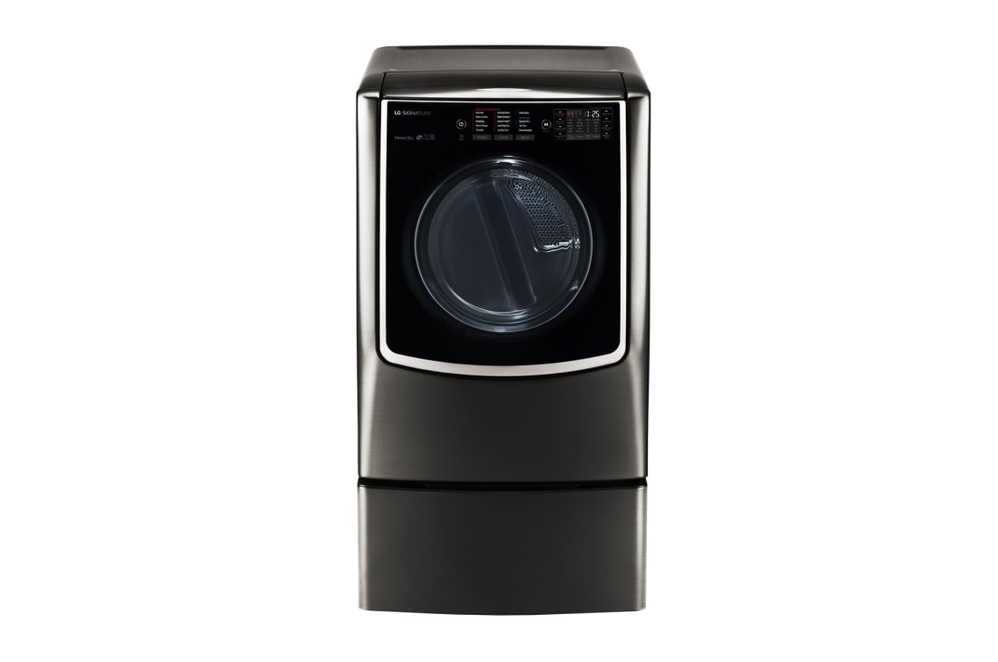 LG 9.0 pᶟ |Secadora a Eléctrica |Carga frontral| Vapor| Acero Inoxidable Negro | ThinQ™, LG SIGNATURE 9.0 cu. ft. Large Smart wi-fi Enabled Electric Dryer w/ TurboSteam™ , 15 degree side view from the bottom, DLEX9500K, thumbnail 5, DLEX9500K, thumbnail 4