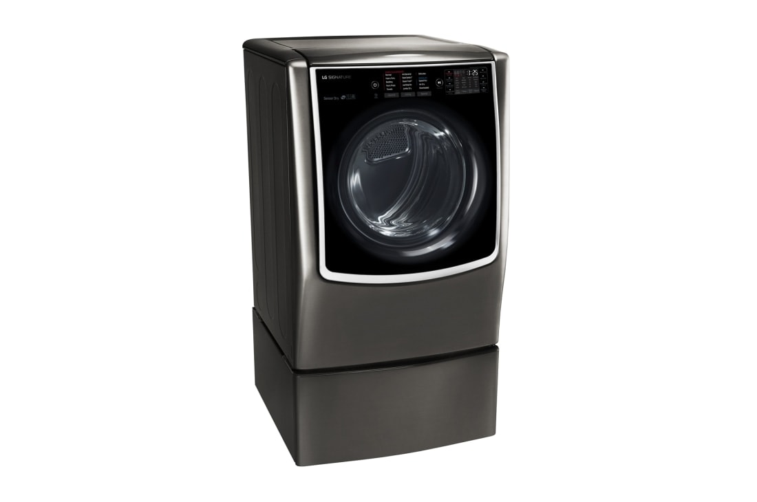 LG 9.0 pᶟ |Secadora a Eléctrica |Carga frontral| Vapor| Acero Inoxidable Negro | ThinQ™, LG SIGNATURE 9.0 cu. ft. Large Smart wi-fi Enabled Electric Dryer w/ TurboSteam™ , 15 degree side view from the bottom, DLEX9500K, thumbnail 6, DLEX9500K, thumbnail 5