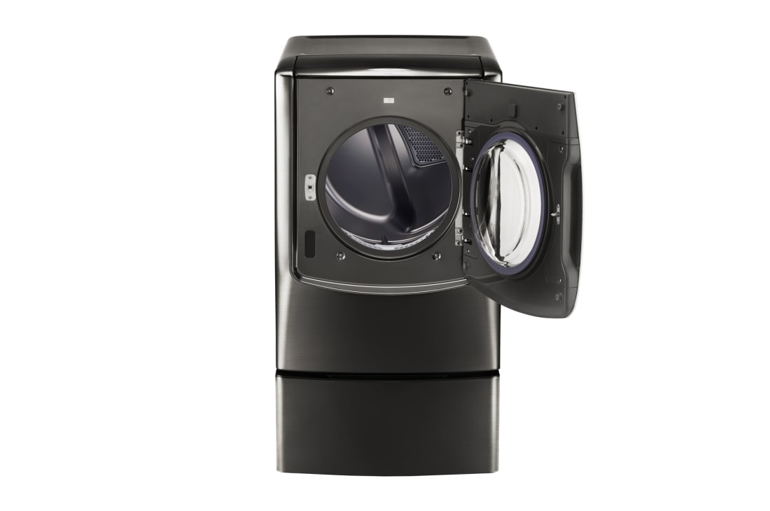 LG 9.0 pᶟ |Secadora a Eléctrica |Carga frontral| Vapor| Acero Inoxidable Negro | ThinQ™, LG SIGNATURE 9.0 cu. ft. Large Smart wi-fi Enabled Electric Dryer w/ TurboSteam™ , 15 degree side view from the bottom, DLEX9500K, thumbnail 8, DLEX9500K, thumbnail 7