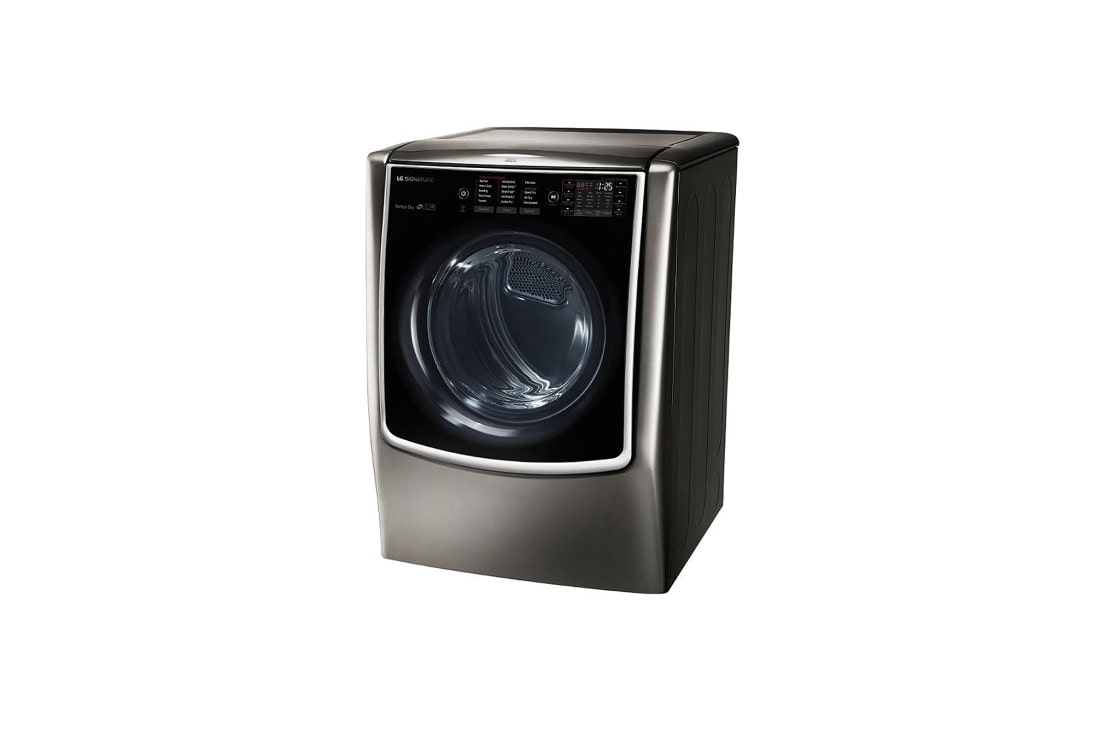 LG 9.0 pᶟ |Secadora a Eléctrica |Carga frontral| Vapor| Acero Inoxidable Negro | ThinQ™, LG SIGNATURE 9.0 cu. ft. Large Smart wi-fi Enabled Electric Dryer w/ TurboSteam™ , 15 degree side view from the bottom, DLEX9500K, thumbnail 3, DLEX9500K, thumbnail 2