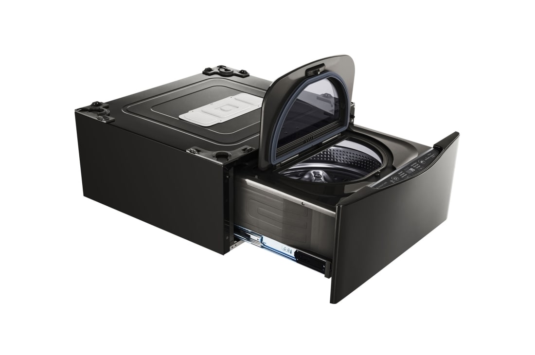LG TWINWash Mini ™ LG SIGNATURE |1.0 pᶟ |3D Motion| Acero Inoxidable Negro| Smart Diagnosis, LG SIGNATURE 1.0 cu. ft. LG SideKick™ Pedestal Washer, LG TWINWash™ Compatible , 45 degree side view with washer and inside cover open, WD205CK, thumbnail 2, WD205CK, thumbnail 3