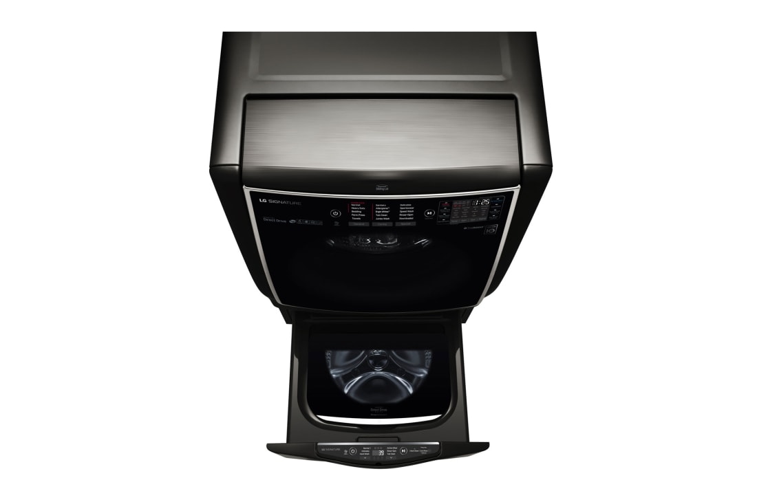 LG TWINWash Mini ™ LG SIGNATURE |1.0 pᶟ |3D Motion| Acero Inoxidable Negro| Smart Diagnosis, LG SIGNATURE 1.0 cu. ft. LG SideKick™ Pedestal Washer, LG TWINWash™ Compatible , front view with inside cover closed, WD205CK, thumbnail 10, WD205CK, thumbnail 10