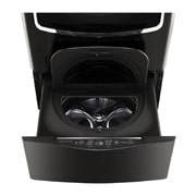 LG TWINWash Mini ™ LG SIGNATURE |1.0 pᶟ |3D Motion| Acero Inoxidable Negro| Smart Diagnosis, LG SIGNATURE 1.0 cu. ft. LG SideKick™ Pedestal Washer, LG TWINWash™ Compatible , 30 degree top front view with inside cover open, WD205CK, thumbnail 9, WD205CK, thumbnail 1