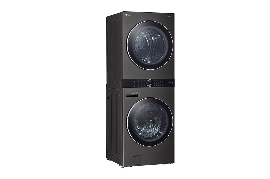 LG 22kg (lavado)/ 22kg (Secado) Torre de Lavado AI Direct Drive™, Steam, Color Acero Negro, Torre de Lavado en un ángulo para mostrar el frente y el lateral., WK22BS6, thumbnail 15