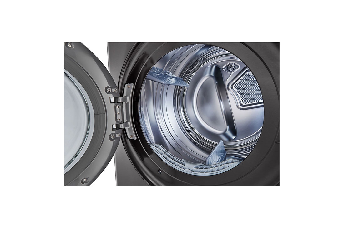 LG Torre de lavado WashTower™ 22kg (lavado)/ 22kg (Secado) AI Direct Drive™, Steam, Color Acero Negro, El tambor de la secadora se muestra en un ángulo con la puerta abierta., WK22BS6, thumbnail 7