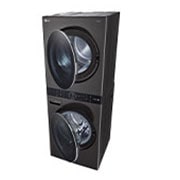 LG Torre de lavado WashTower™ 22kg (lavado)/ 22kg (Secado) AI Direct Drive™, Steam, Color Acero Negro, Torre de Lavado en un ángulo para mostrar el frente, el lateral y la parte superior de la máquina con las puertas ligeramente abiertas., WK22BS6, thumbnail 11