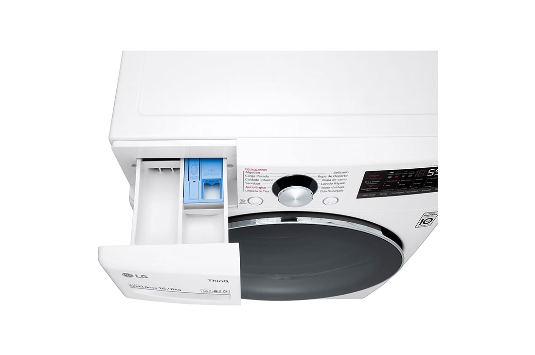 LG Lavadora secadora de 16 KG con tecnología AI DD™ y TurboWash, Vista del detalle del cajón superior derecho abierto, WD16WG2S6, thumbnail 6