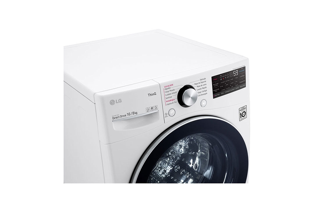 LG Lavadora secadora de 16 KG con tecnología AI DD™ y TurboWash, Vista del detalle del cajón superior abierto, WD16WG2S6, thumbnail 7
