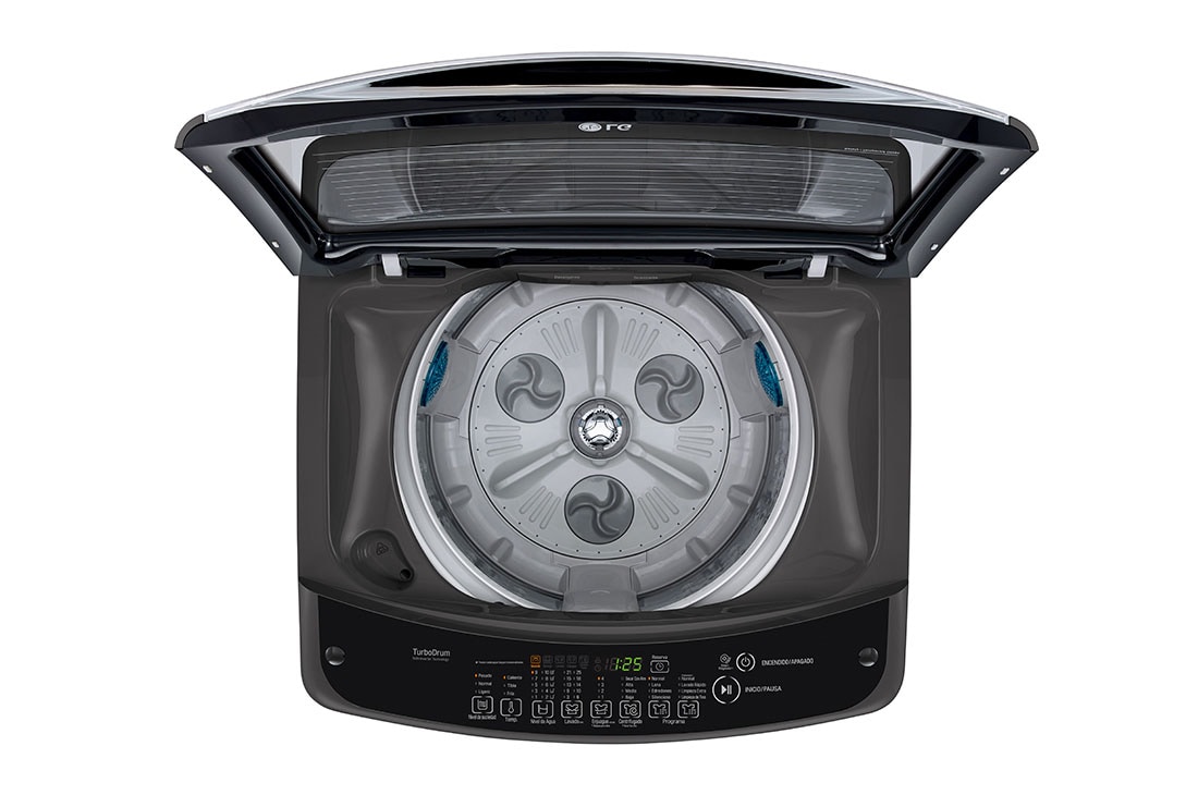 LG Lavadora Carga Superior 19kg  Smart Inverter, Smart Motion, TurboDrum™, Color Gris Oscuro, Vista Superior Abierto, WT19MBB, thumbnail 4