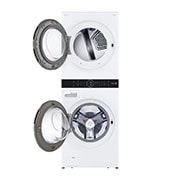 LG 22kg (lavado)/ 22kg (Secado) Torre de Lavadora AI Direct Drive™, Steam, ThinQ™, Color Blanco, Vista frontal de la Torre de Lavado LG con las puertas delanteras abiertas., WK22WS6, thumbnail 2