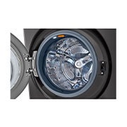 LG Torre de Lavado WashTower™ 4.5p³ (lavado)/ 7.4p³ (Secado Eléctrica) Carga frontal AI Direct Drive™ Steam Acero Negro, El tambor de la lavadora se muestra en un ángulo con la puerta abierta., WKEX200HBA, thumbnail 6