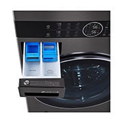 LG Torre de Lavado 22kg (lavado)/ 22kg (Secado) AI Direct Drive™, Steam, Color Acero Negro, Vista hacia abajo del cajón para introducir el jabón y el suavizante retirado., WK22BS6E, thumbnail 9