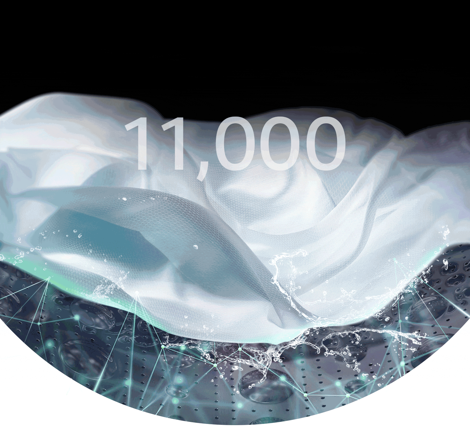 Se muestra una prenda blanca en la tina que se está lavando en la lavadora de carga frontal 