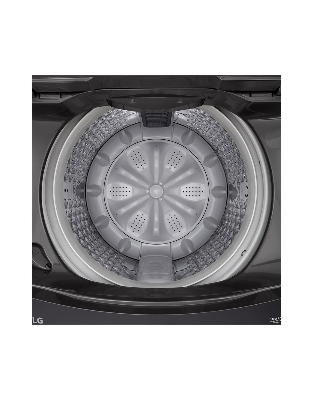 LG Lavadora LG Carga Superior Smart Inverter con LG TurboDrum 19Kg – Gris oxford, top drum view, WT19MVTM