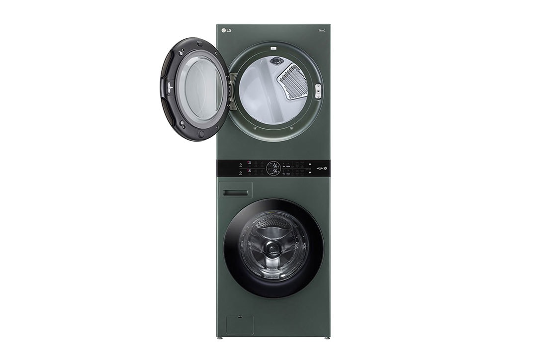 LG Torre de lavado WashTower™ LG 25Kg(lavado) / 22Kg (Modelo a Gas) Carga Frontal Inverter AI DD™ ThinQ Color: Green&nbsp;/ Green, Detalle del panel (con algunos botones de la luz del panel central encendidos), WK25GGS6, thumbnail 4