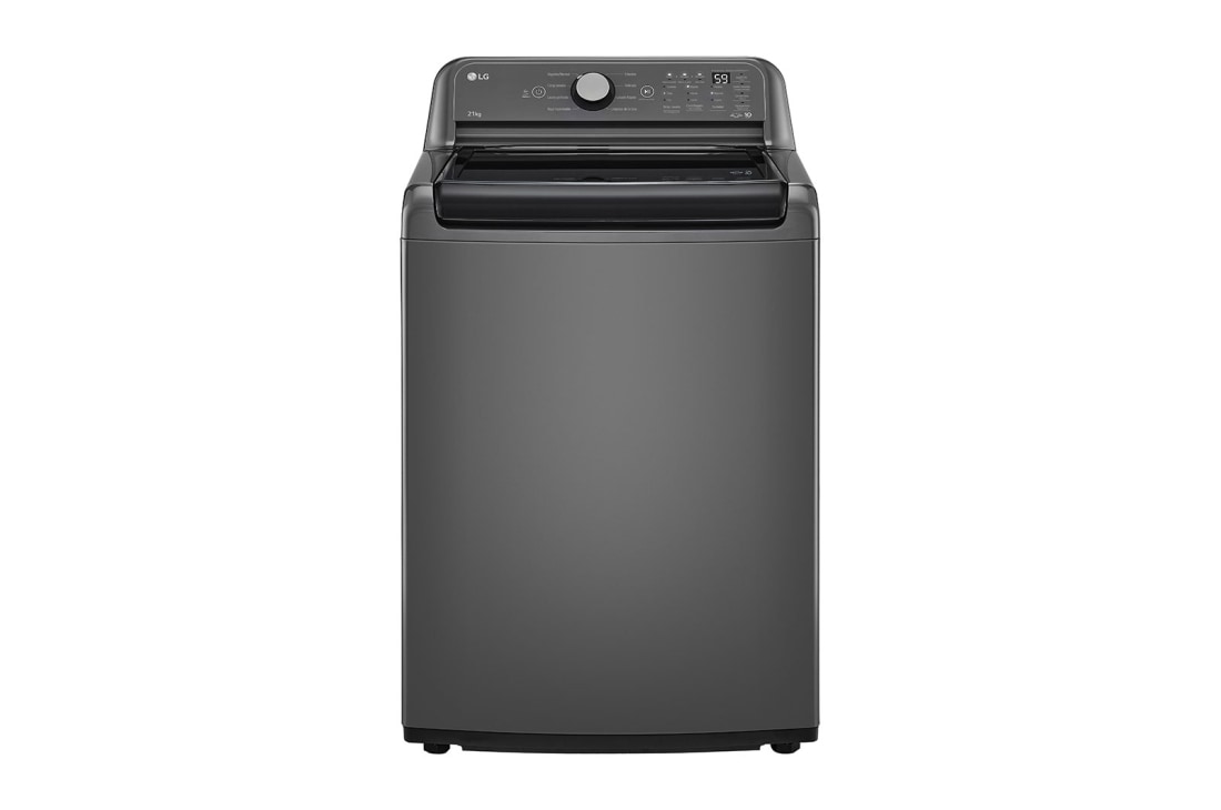 LG Lavadora Carga Superior 23kg con Direct Drive Inverter, Agitador, TurboDrum, Smart Diagnosis, Color Middle Black, Front View, WT23MT6HKA