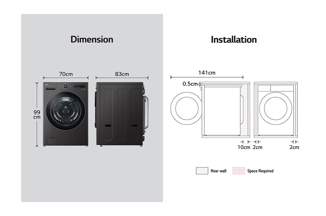 LG Lavadora 23 kg TurboWash360™ AI DD™ con vapor, Dimention View, WM23BFXS6, thumbnail 15