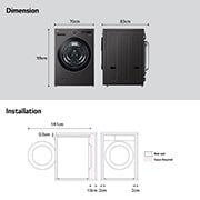 LG Lavadora 23 kg TurboWash360™ AI DD™ con vapor, Dimention View, WM23BFXS6, thumbnail 15