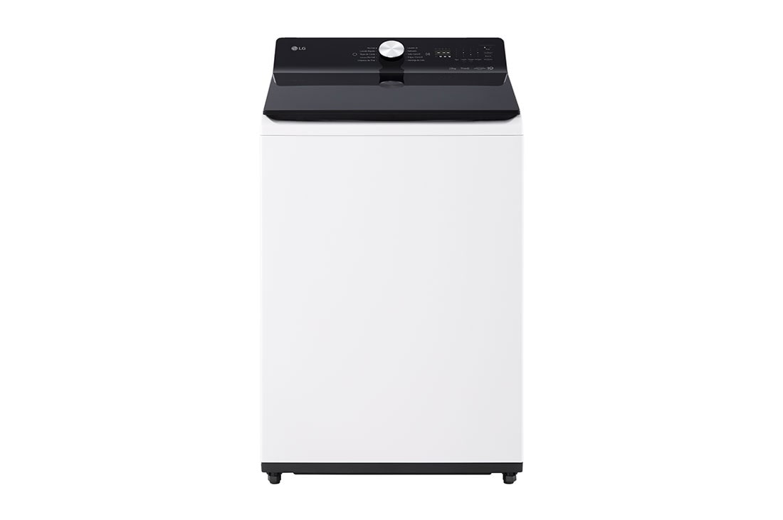 LG Lavadora LG Carga Superior AI DD™ (Inteligencia Artificial) TurboWash™ con Perilla + Panel LED táctil 23kg - Blanco - WT23EWTX6 AI DD™, front view of 27kg Top Load Washing Machine Black Steel - AI DD™, 6 Motion™, TurboWash3D™ WT25EWTX6.AGWEECD, WT23EWTX6