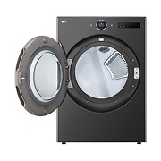 LG Secadora Electrica de Carga Frontal  – DF74BFXS6BE – 22 kg – Acero Negro– ThinQ, front view door open, DF74BFXS6BE, thumbnail 3