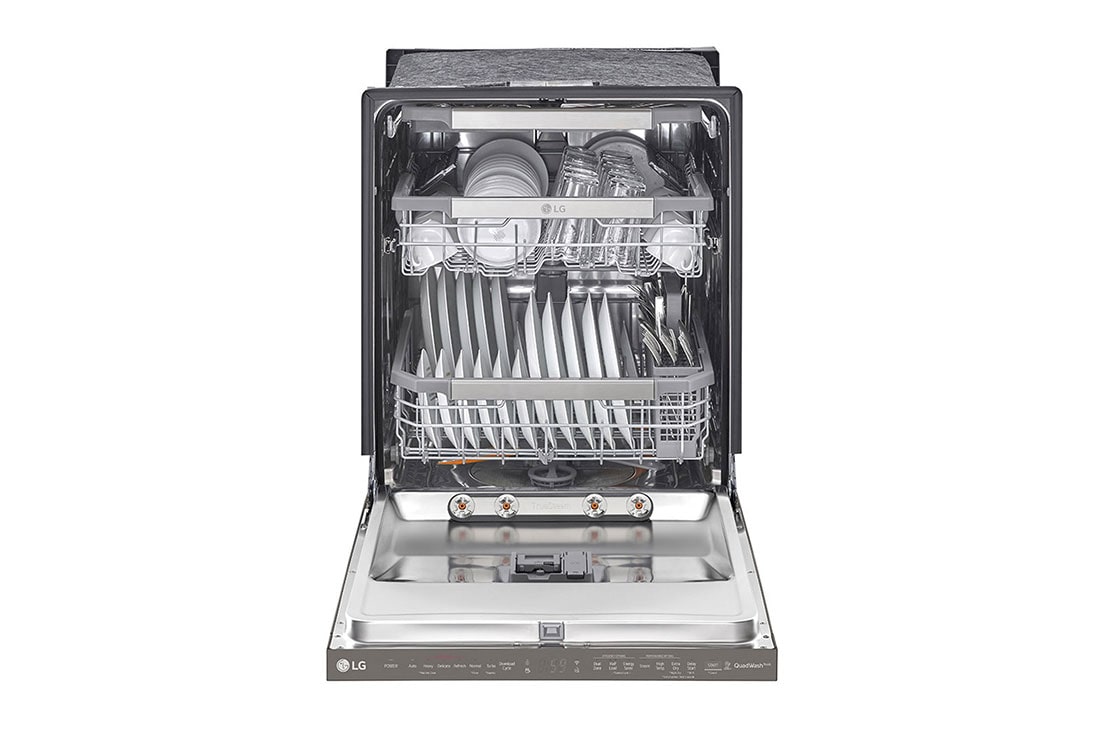LG Lavavajillas LG QuadWash™ TrueSteam™ Empotre, Front view of door open with plates, LDP6810BD, thumbnail 3