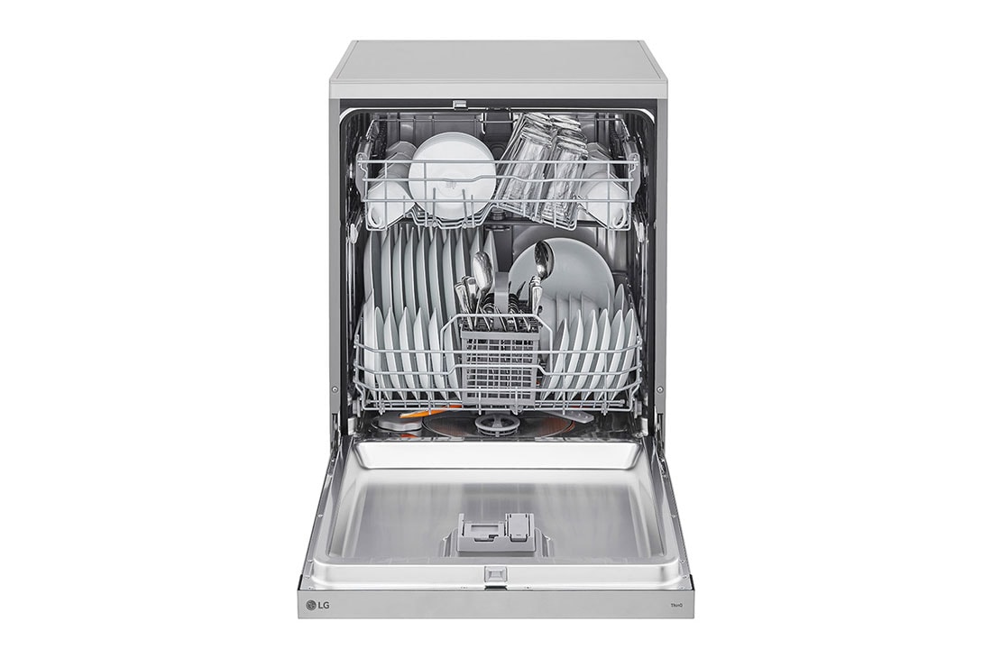 LG Lavavajillas LG QuadWash™ Libre de Empotre, Front view of door open with plates, LFDFD4441T, thumbnail 3