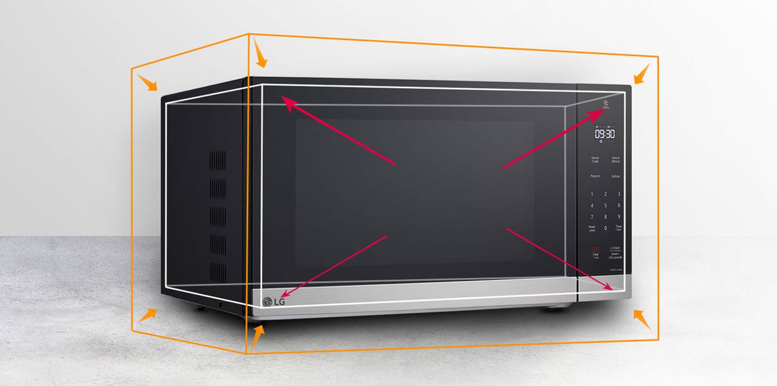 La imagen describe la capacidad general del microondas NeoChef.