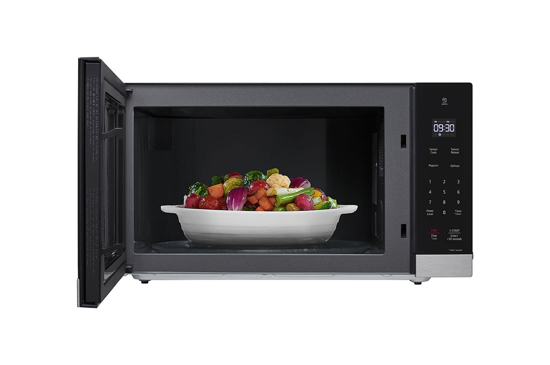 LG Microondas NeoChef™ Slim, front view door open with food, MSER1590S, thumbnail 3