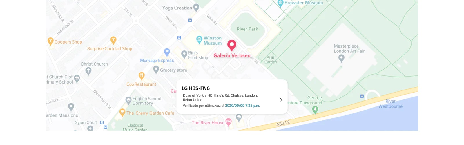 Se muestra un mapa con un pin de localización donde el auricular se conectó por última vez.