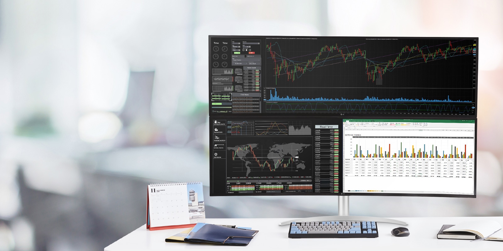 Muestra dos monitores 49WQ95C apilados.