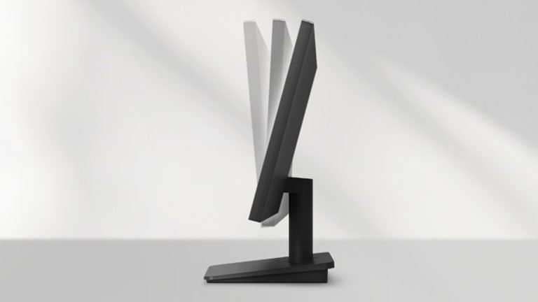 La imagen resalta el diseño ergonómico del monitor con inclinación ajustable para un trabajo cómodo en sesiones largas.