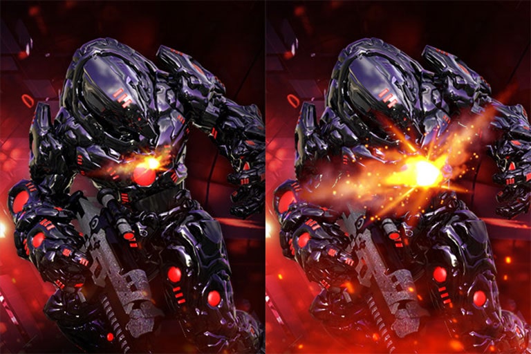 Comparación de juegos con y sin Dynamic Action Sync, reduciendo el retraso de entrada.