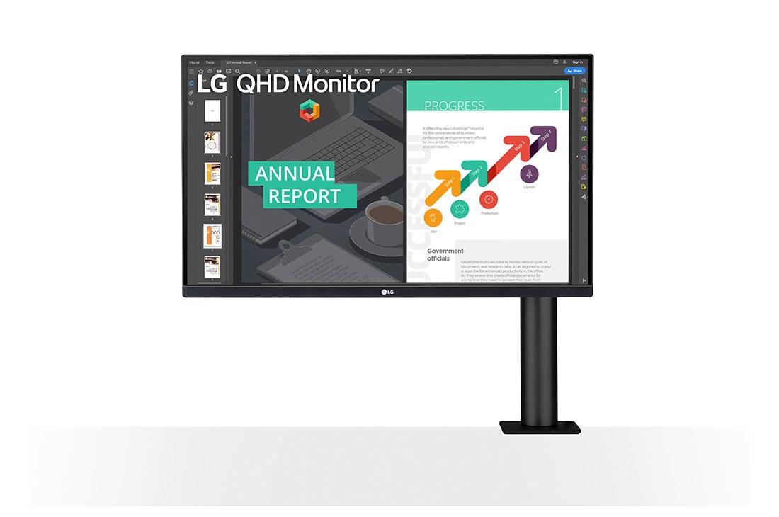 LG Monitor QHD Ergo IPS de 27'' con USB Tipo-C™, Vista frontal del brazo del monitor a la derecha, 27QN880-B