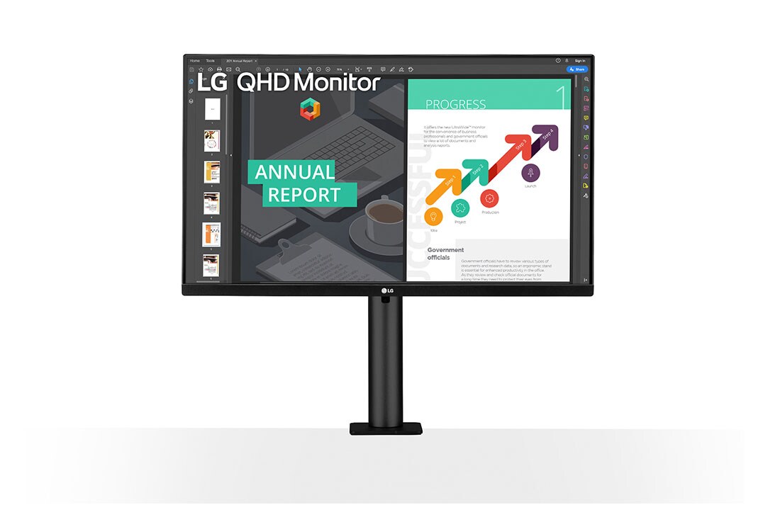 LG Monitor QHD Ergo IPS de 27'' con USB Tipo-C™, Vista frontal del brazo del monitor en el centro, 27QN880-B, thumbnail 2