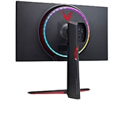 LG 27GP950-B - Monitor Gaming LG UltraGear (Panel NanoIPS: 3840x2160, 400nit, 1000:1, DCI-P3>98%, 1ms); diag. 68,47cm; entr.: HDMI 2.1 x2, DPx1, USB-Ax3; AMD Freesync G-Sync Compatible, vista de la perspectiva trasera con luces de color blanco encendidas, 27GP950-B, thumbnail 8