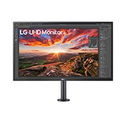 LG Monitor IPS UHD 4K de 27'' con Ergo, vista frontal con el brazo del monitor en el centro, 27UK580-B, thumbnail 2