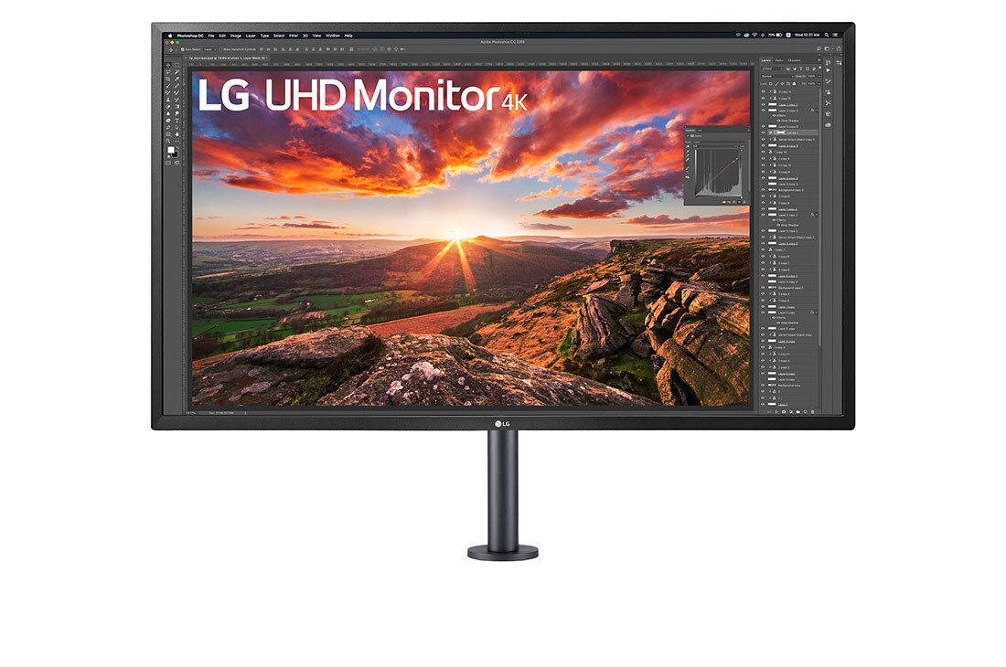 LG Monitor UHD 4K de 31,5'' con Ergo, vista frontal con el brazo del monitor al centro, 32UK580-B, thumbnail 2