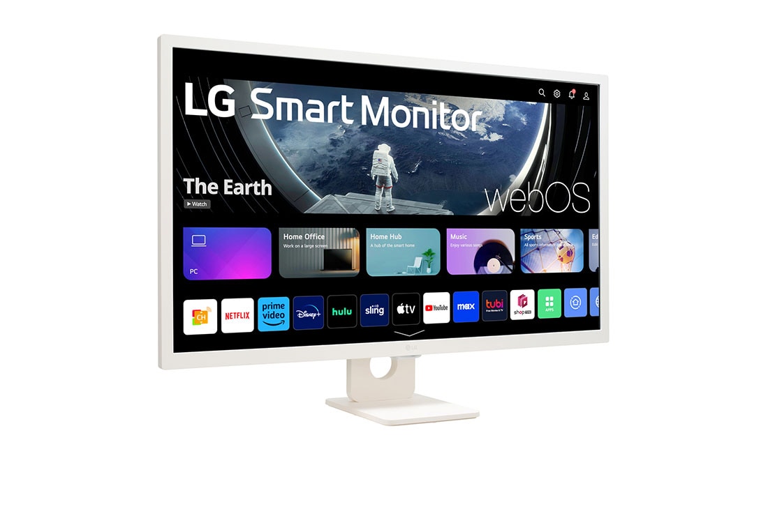 LG Monitor FHD IPS 32'' Smart Monitor con webOS AirPlay 2 ThinQ, side view, 32SR50F-W, thumbnail 3