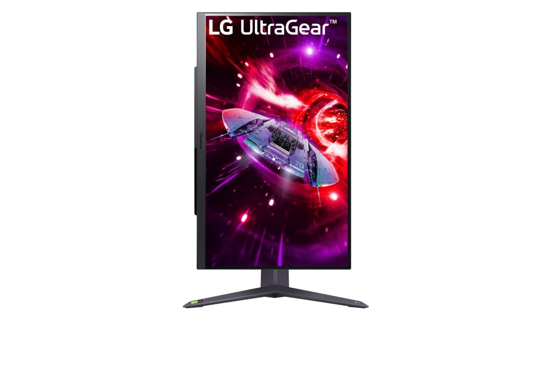 LG Monitor Gamer QHD UltraGear™ 27'' con frecuencia de actualización de 165 Hz Resolución 2560 x 1440, front view with the display pivoting 90 degrees in a portrait view, 27GR75Q-B, thumbnail 10