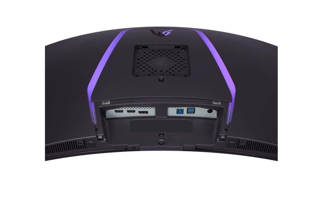 LG Monitor Gamer UltraGear™ OLED curvo 800R de 34'', 240 Hz y 0,03 ms (GtG), close-up view of ports with lights on, 34GS95QE-B, thumbnail 12