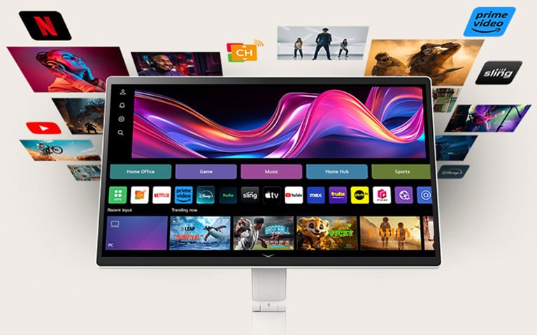 webOS ofrece acceso a Netflix, Prime Video, Disney+, YouTube y más. Control fácil, diseño sin bordes y sonido estéreo claro.