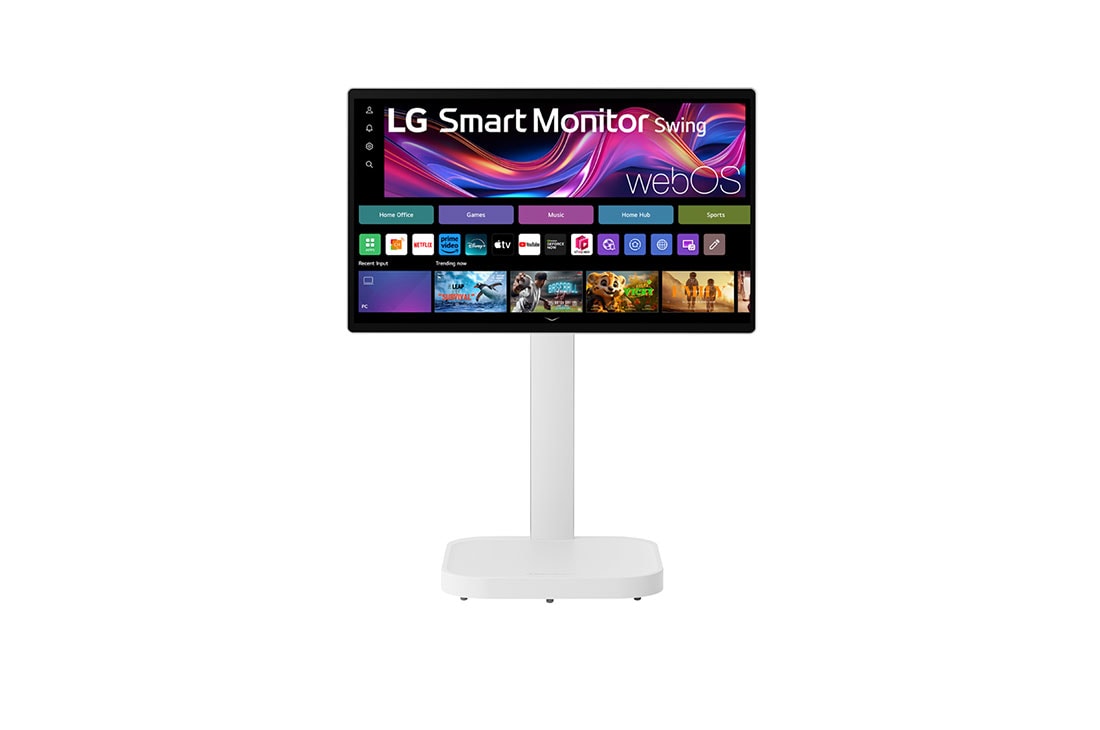 LG Monitor Inteligente Swing de 31.5 pulgadas 4K UHD IPS con Pantalla Táctil y Soporte Rodante., Front view with monitor height adjusted downward, 32U889SA-W, thumbnail 4