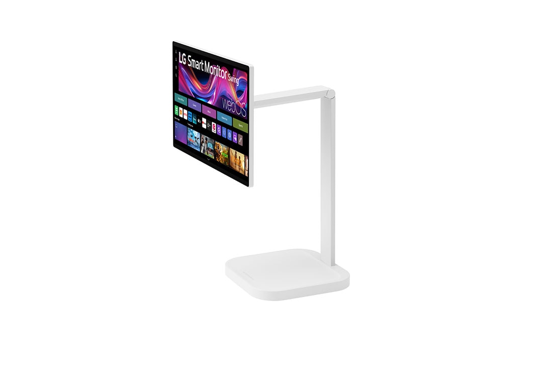 LG Monitor Inteligente Swing de 31.5 pulgadas 4K UHD IPS con Pantalla Táctil y Soporte Rodante., -30 degree side view with monitor height adjusted downward, 32U889SA-W, thumbnail 8